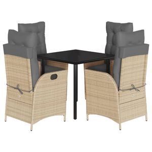 vidaXL spisebordss&aelig;t til haven 5 dele med hynder polyrattan beige