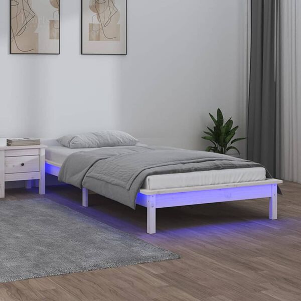 vidaXL sengeramme med LED-lys 90x190 cm Single massivt tr&aelig; hvid