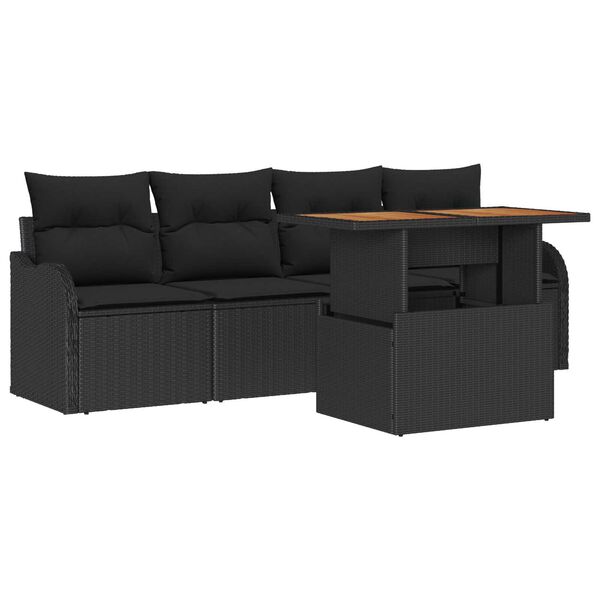 vidaXL Havesofa S&aelig;t med pude 5 pcs Sort polyrattan