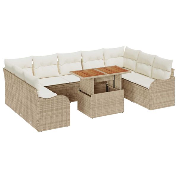 vidaXL Havesofa Sæt med opbevaring 10 pcs Beige Poly rattan