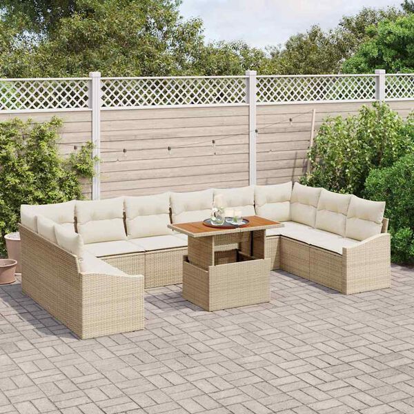 vidaXL Havesofa Sæt med opbevaring 11 pcs Beige Poly rattan