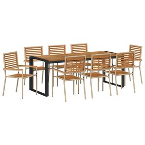 vidaXL Have Spisebordss&aelig;t 9 pcs Beige og Brun polyrattan