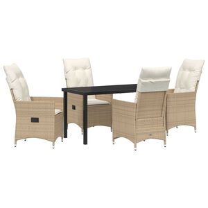 vidaXL Have Spisebordss&aelig;t med pude 5 pcs Beige polyrattan