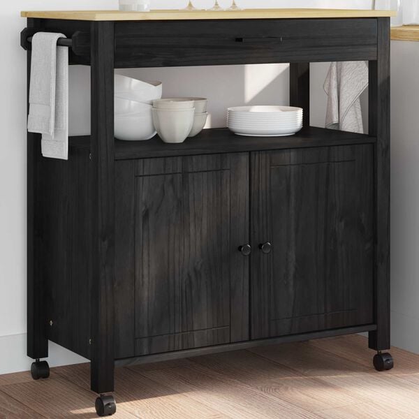 vidaXL Køkkenvogn Ensfarvet Sort 88,5 x 40 x 48 cm