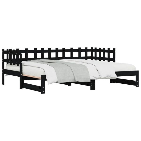 vidaXL daybed med udtr&aelig;k 2x(80x200) cm massivt fyrretr&aelig; sort