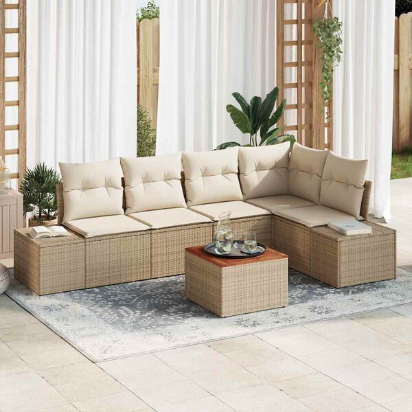 vidaXL Havesofa S&aelig;t med pude 6 pcs Beige polyrattan