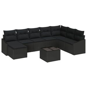 vidaXL Havesofa S&aelig;t med pude med opbevaring 8 pcs Sort polyrattan