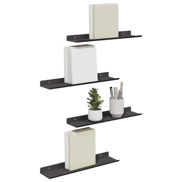vidaXL Sv&aelig;vende hylde V&aelig;gmonteret 4 pcs Sort 40 x 9 x 2,5 cm St&aring;l