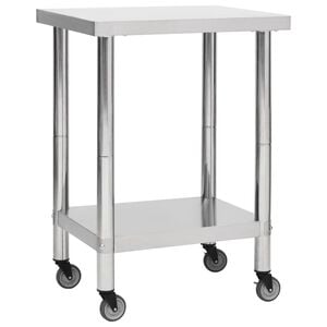 vidaXL arbejdsbord med hjul til k&oslash;kken 60x30x85 cm rustfrit st&aring;l