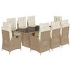 vidaXL spisebordss&aelig;t til haven 9 dele med hynder polyrattan beige