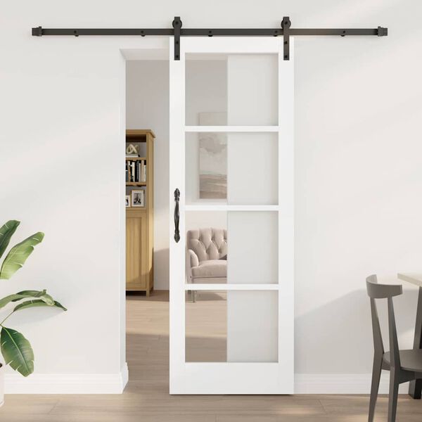 vidaXL Skyded&oslash;r ORKDAL Hvid 73,5 x 211 cm Massivt fyrretr&aelig; og glas