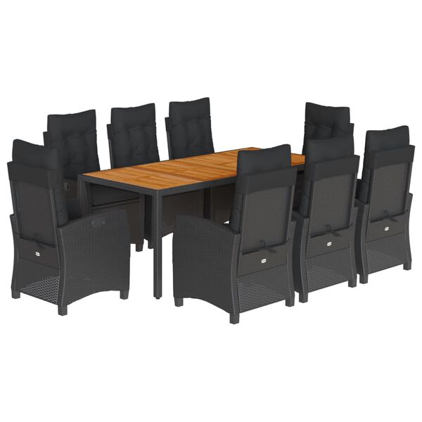 vidaXL spisebordss&aelig;t til haven 9 dele med hynder polyrattan sort
