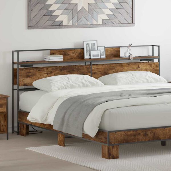 vidaXL Opbevaringshovedgavl med hylde R&oslash;get eg 200 cm Konstrueret tr&aelig;