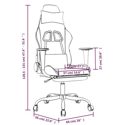 vidaXL gamingstol med fodstøtte kunstlæder hvid og lyserød