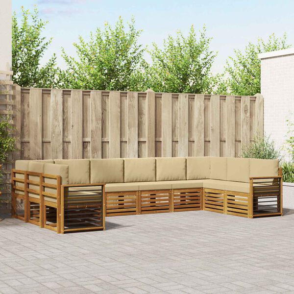 vidaXL Sofas&aelig;t med pude 10 pcs Naturlig og Beige Massivt Akacietr&aelig;