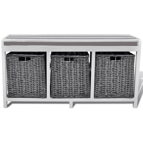 Hvid opbevarings- og entr&eacute;b&aelig;nk med pudetop 3 kurve