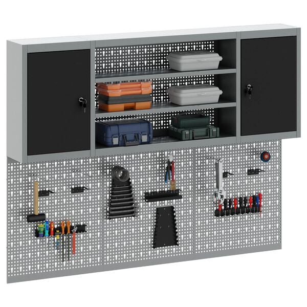 vidaXL V&aelig;rkt&oslash;jsskabss&aelig;t med hylde 4 pcs Sort Pulverlakeret st&aring;l