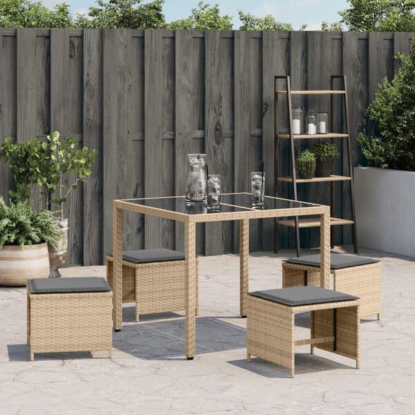 vidaXL haveskamler 4 stk. med hynder 41x41x36 cm polyrattan beige
