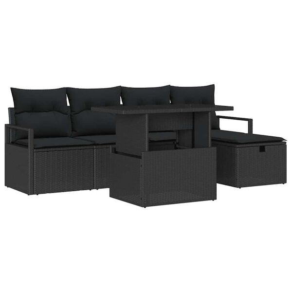 vidaXL Havesofa S&aelig;t med pude med opbevaring 6 pcs Sort Poly rattan
