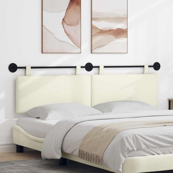 vidaXL H&aelig;ngende Hovedgavl V&aelig;gmonteret Creme 190 x 55 x 5 cm Velourstof