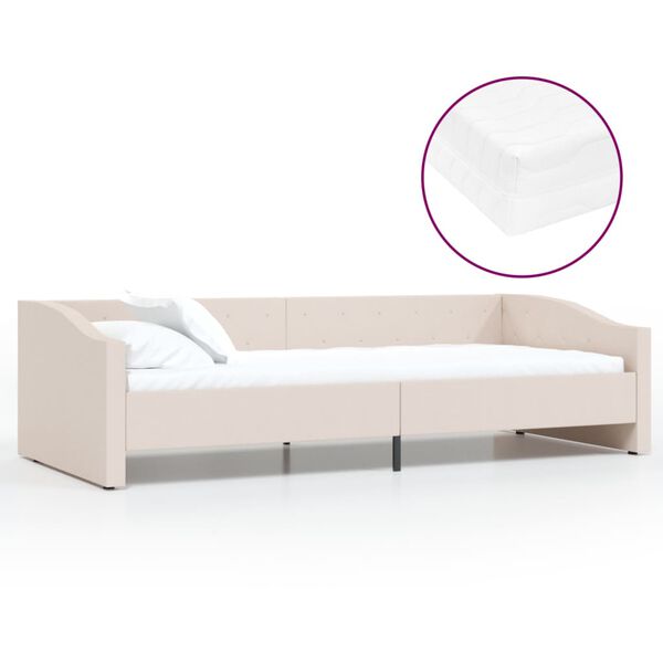 vidaXL daybed med madras og USB 90x200 cm stof cremefarvet