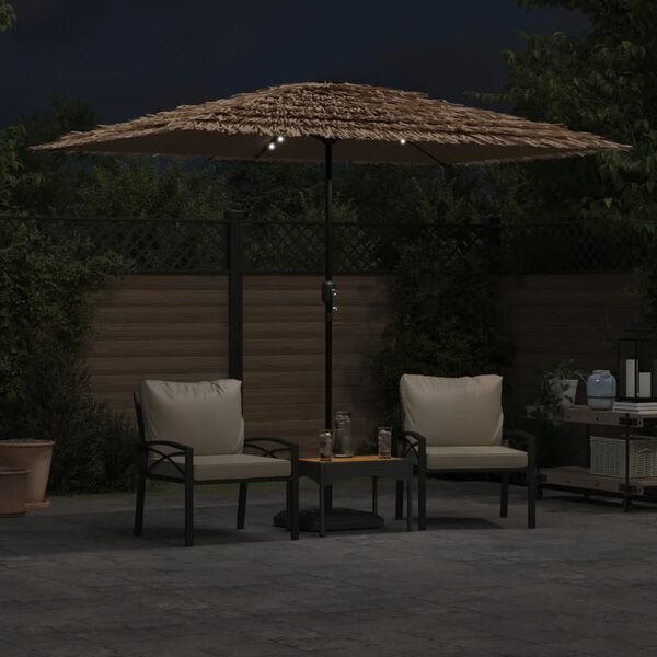 vidaXL haveparasol med LED-lys og st&aring;lstang 300x200x250 cm brun