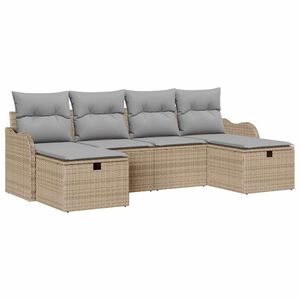 vidaXL Havesofa S&aelig;t med pude med opbevaring 6 pcs Beige polyrattan