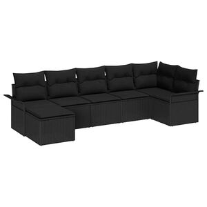 vidaXL Havesofa S&aelig;t med pude 7 pcs Sort Poly rattan