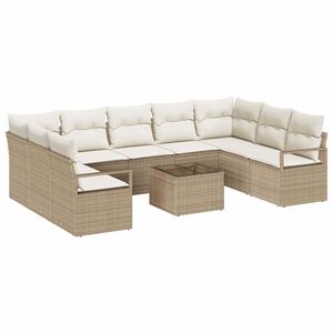 vidaXL Sofa S&aelig;t med pude 10 pcs Beige polyrattan