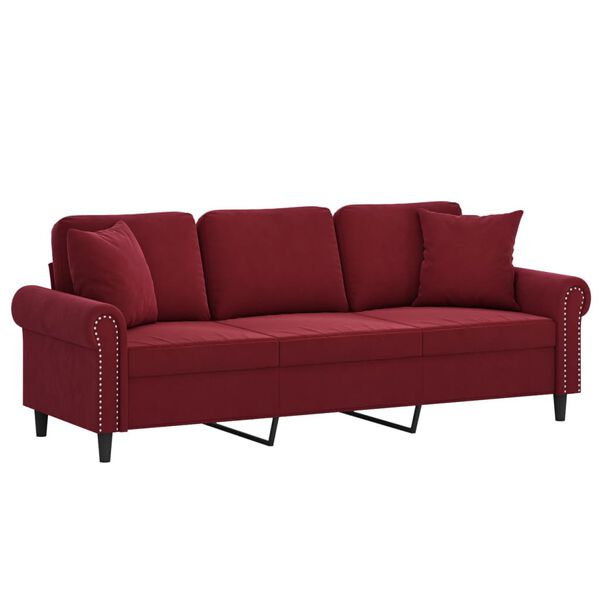 vidaXL 3-personers sofa med puder og hynder 180 cm velour vinr&oslash;d