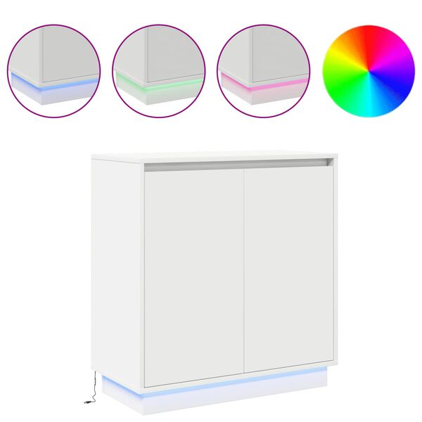 vidaXL LED Sideboard med hylde Hvid 71 x 34,5 x 75 cm Konstrueret tr&aelig;