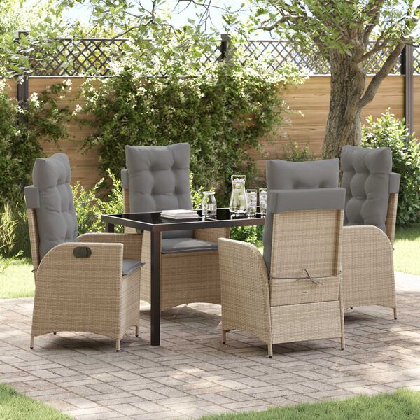 vidaXL Have Spisebordss&aelig;t med pude 5 pcs Beige polyrattan