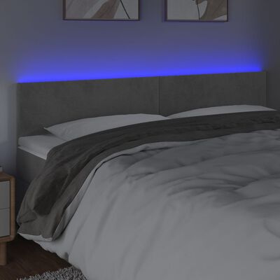 vidaXL sengegavl med LED-lys 200x5x78/88 cm fløjl lysegrå