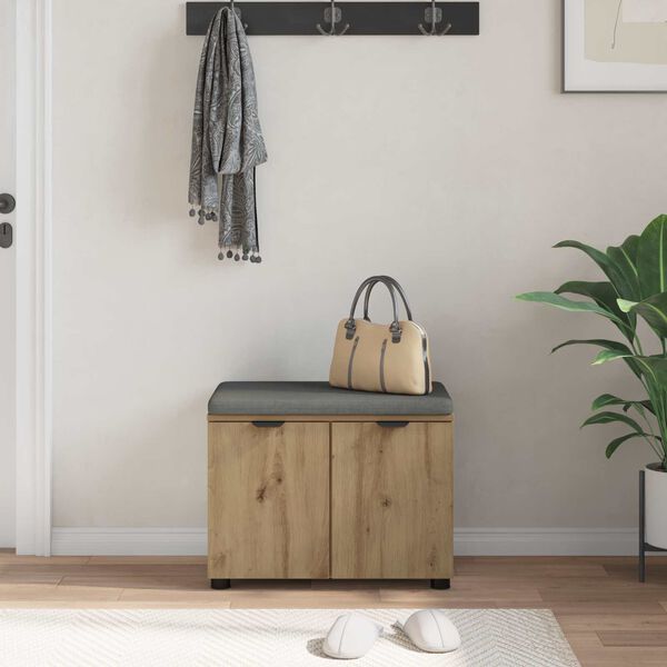 vidaXL Hallb&aelig;nk med pude med opbevaring Artisan Egetr&aelig; 60 x 38 x 46 cm