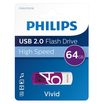 Philips USB-nøgle Vivid USB 2.0 64 GB hvid og lilla