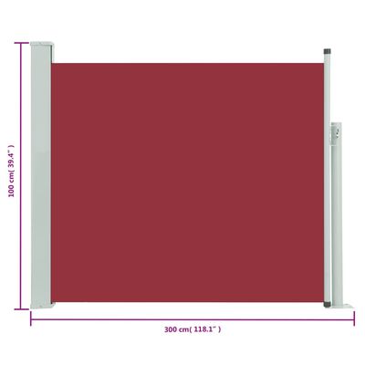 vidaXL sammenrullelig sidemarkise til terrassen 100 x 300 cm rød