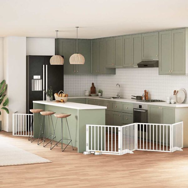 vidaXL hundel&aring;ge med d&oslash;r 6 paneler 480 cm foldbar poppeltr&aelig; hvid