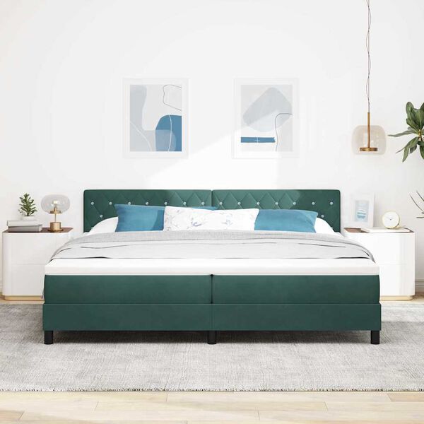 vidaXL LED Box Spring Bed med madras M&oslash;rkegr&oslash;n 200 x 200 cm Fl&oslash;jl