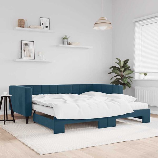 vidaXL daybed med udtr&aelig;k og madras 100x200 cm velour bl&aring;
