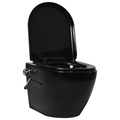 vidaXL væghængt toilet uden kant med bidetfunktion keramik sort