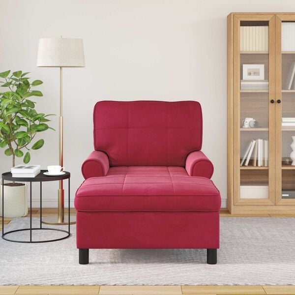 vidaXL Chaise Lounge med pude Vinrød 91 x 157 x 91 cm Fløjl