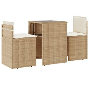 vidaXL bistros&aelig;t til haven 3 dele med hynder polyrattan beige