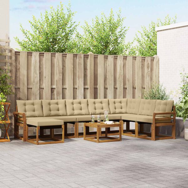 vidaXL Udend&oslash;rs sofagruppe med pude 9 pcs Naturlig og Beige