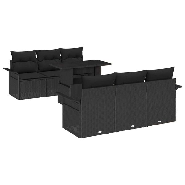 vidaXL Havesofa S&aelig;t med pude med opbevaring 7 pcs Sort Poly Rattan