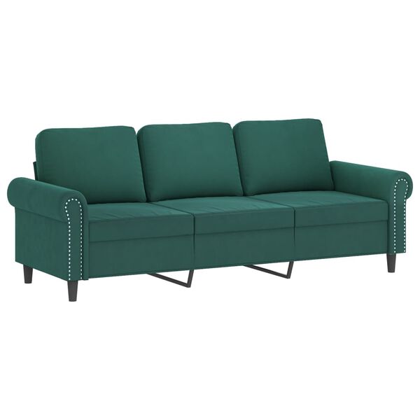 vidaXL 3-personers sofa med fodskammel 180 cm velour M&oslash;rkegr&oslash;n