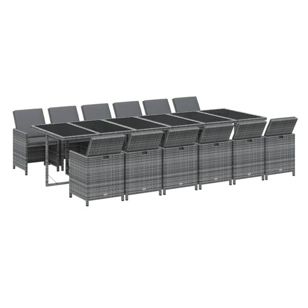 vidaXL spisebordss&aelig;t til haven 13 dele med hynder polyrattan gr&aring;