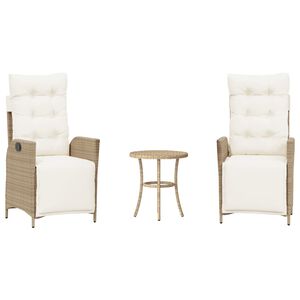 vidaXL bistros&aelig;t til haven 3 dele med hynder polyrattan beige