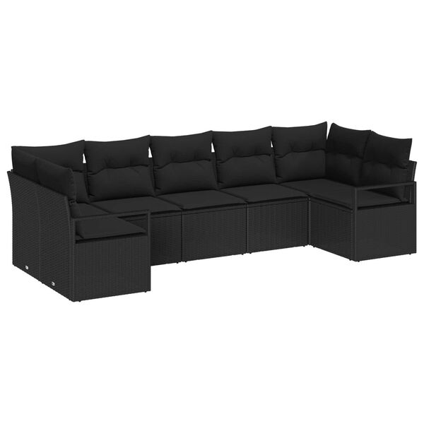 vidaXL Sofa S&aelig;t med pude 7 pcs Sort polyrattan