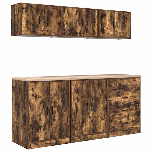 vidaXL skabe til garagen 6 stk. konstrueret træ røget egetræsfarve