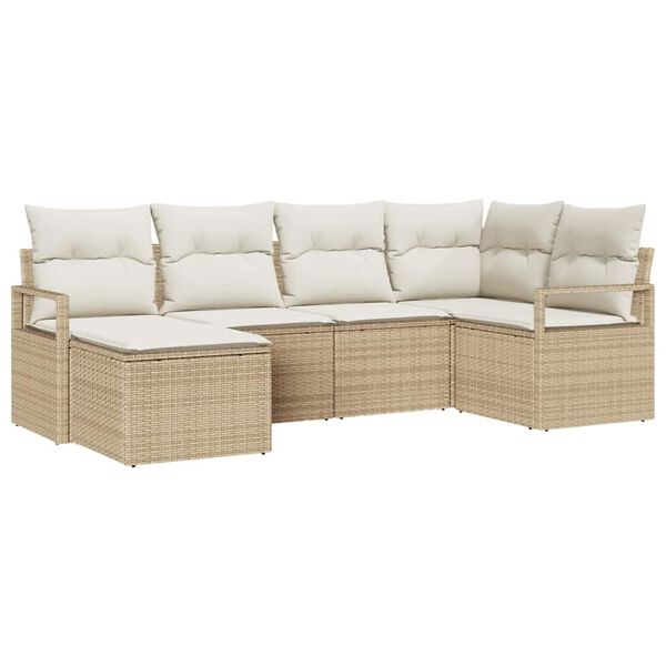 vidaXL Sofa S&aelig;t med pude 6 pcs Beige polyrattan